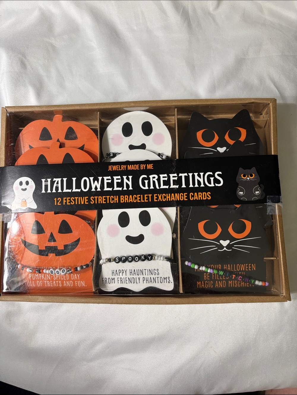 Halloween Greetings Bracelet Card Set Jewelry Made By Me/Pumpkin Ghost Black Cat